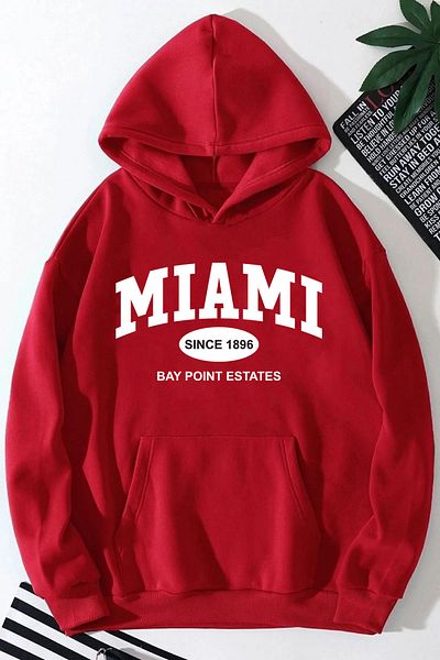 halowear Червен суитшърт с щампи Miami since 1896 унисекс