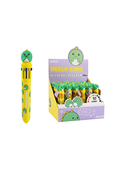 ITOTAL Pix multicolor cu mecanism retractabil, 10 culori, design dinozauri