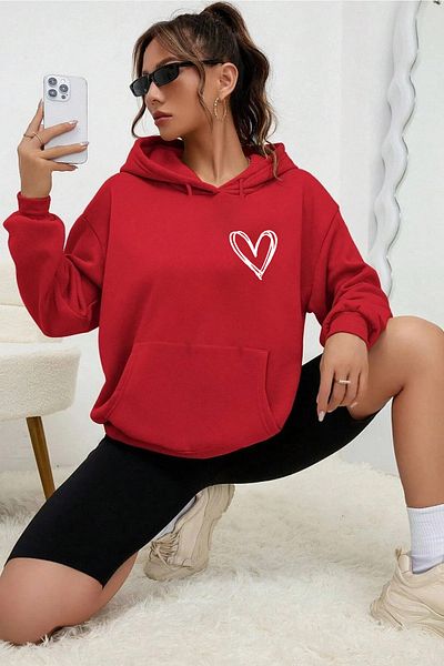 halowear Унисекс червен суичър с шарка на сърце