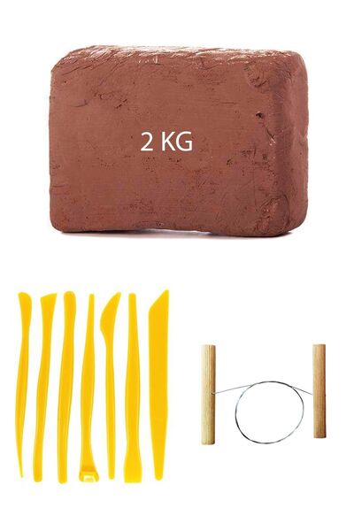 ACUTO Kahve Çamur Kırmızı Kil Seramik Hamuru 2 kg Plastik Ebeşuar Seti 7 Parç...