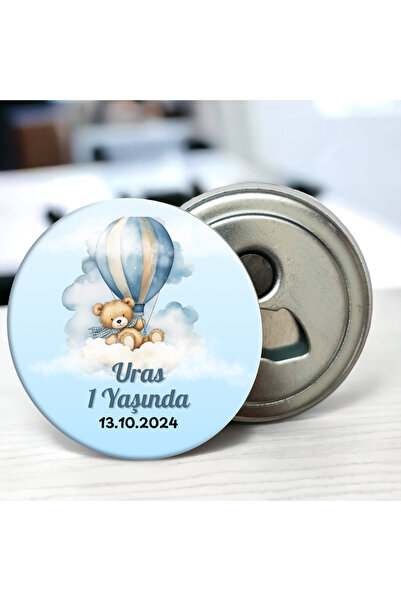 DeBu Tasarım Uçan Balon Ayıcık Temalı Doğum Günü Hediyeliği 58 mm Buzdolabına Yapışabilen Açacak Magnet