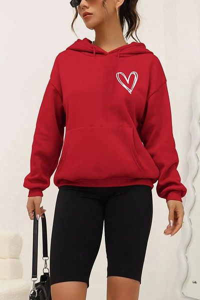 halowear Унисекс червен суичър с шарка на сърце