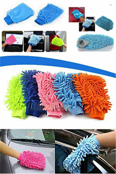 Single Mikrofiber Şönil Temizlik Bezi Makarna Eldiven Oto Yıkama Köpükleme Eldiveni