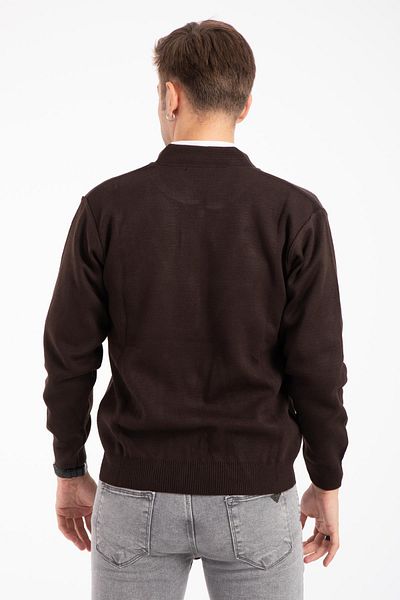 Mutlu City Men's Middle Age and Above Knitwear Knitted Acrylic Zippered Winter Dad Cardigan 2062-coffee Color