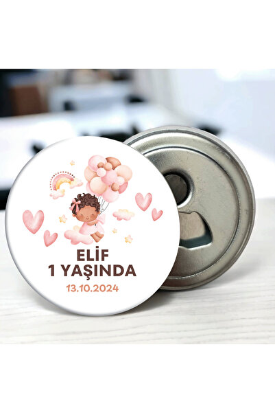 DeBu Tasarım 5 Adet Kalpli Uçan Balonlu Doğum Günü Hediyeliği 58 mm Buzdolabına Yapışabilen Açacak Magnet