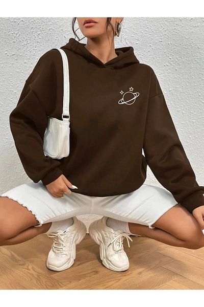 ciwi&life Унисекс кафяв суичър с щампа Saturn