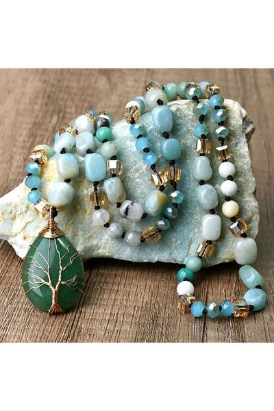 Store Vintage Style Green Natural Stone Handmade Women's Necklace