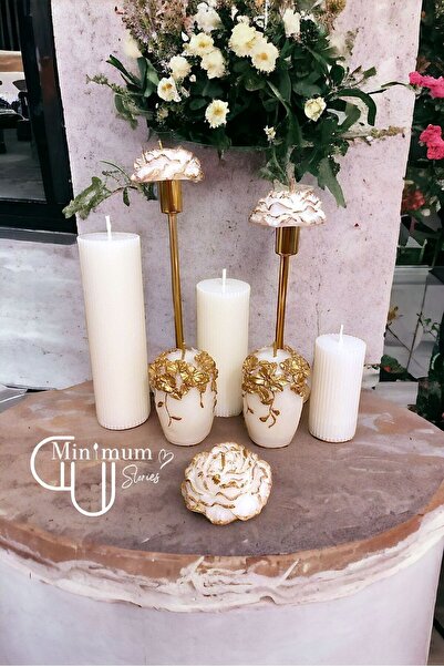 Minimum Stories Serenity Gold 8'li Gold&beyaz Baton-rattan-şakayık Mum Seti D...
