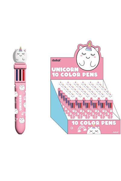 ITOTAL Многоцветна химикалка с прибиращ се механизъм, 10 цвята, дизайн с еднорог
