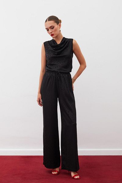 Sateen Pantaloni negri cu talie elastică