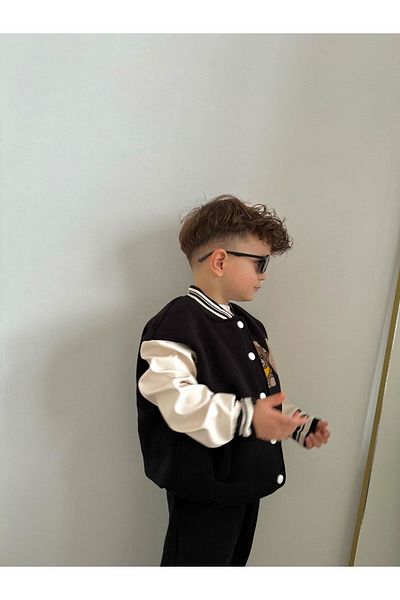 Minigimin Cicileri My Toddlers Tedy Ponch Embroidery Boys' College Coat