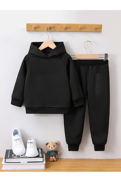 Let's Wear طقم بدلة رياضية للأطفال بدون طباعة - طقم رياضي مكون من قطعتين