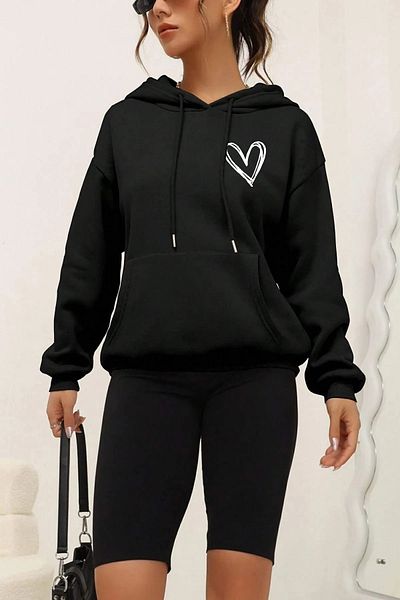 memowear Унисекс черен суичър с шарка на сърце