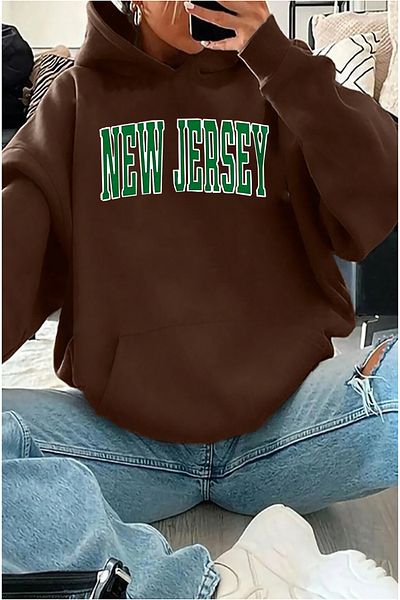 halowear Unisex Καφέ φούτερ με στάμπα New Jersey
