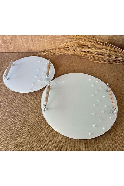 By Ayça Vardan 2-Piece Simple White Glass Pearl Table
