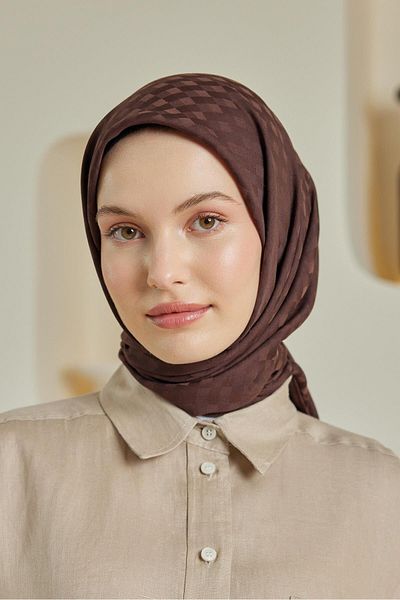 Şalland Daisy Pattern Jacquard Scarf Bitter Coffee