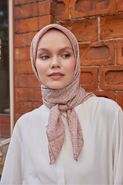 Şalland Pink Mink Patterned Viscose Jacquard Scarf