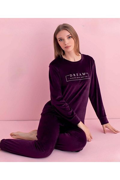 PİJAMERRY Pijamerry Women's Winter Crew Neck Velvet Pajamas Set 3041m - 1 Pcs