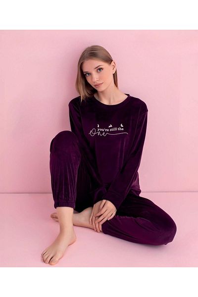 PİJAMERRY Pijamerry Women's Winter Crew Neck Velvet Pajamas Set 3040m - 1 Pcs
