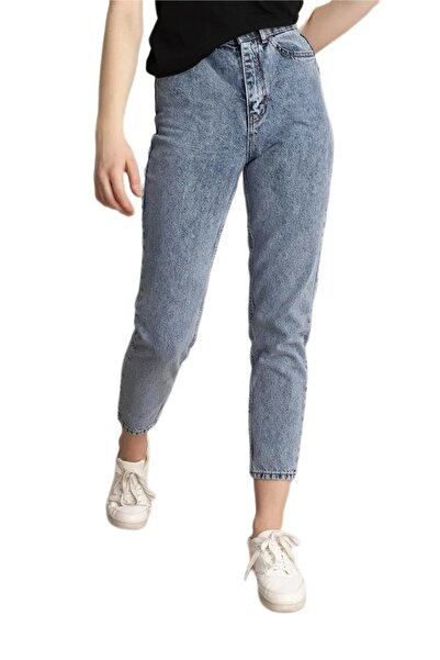 TugsatTasarTekstil Plave kiseline farbane Visok struk Mom farmerke ženske boy...