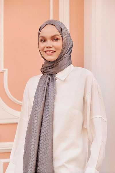 Şalland Gray Jacquard Shawl Ashy