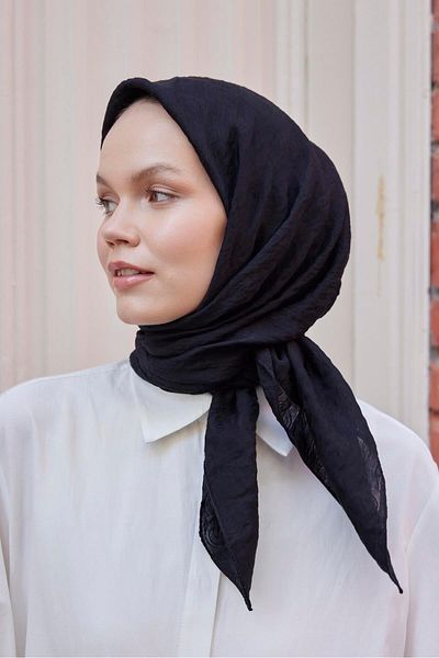Şalland Black Viscose Jacquard Scarf