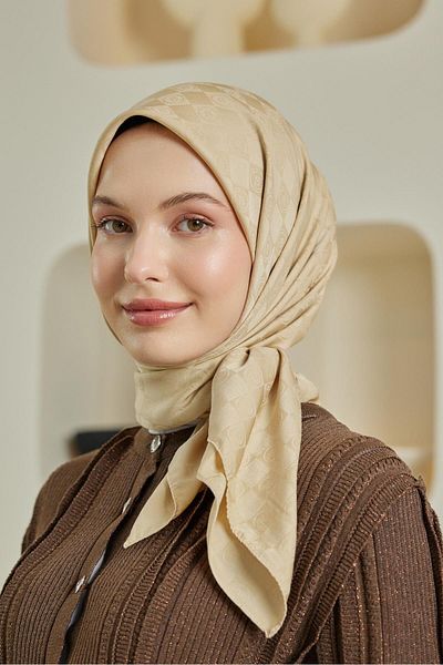 Şalland Monogram Pattern Jacquard Scarf Wheat