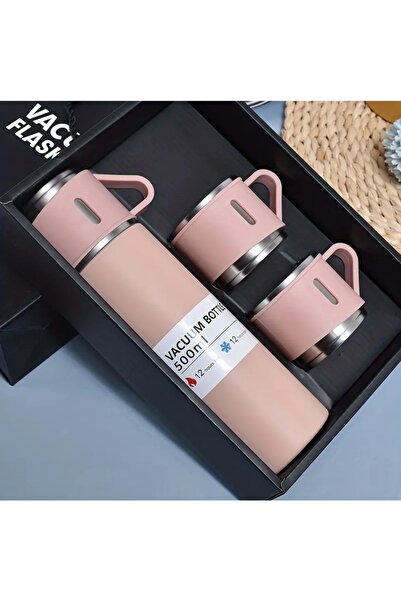 Tasarım Bardak Setli Soft Pembe Termos 500 ml