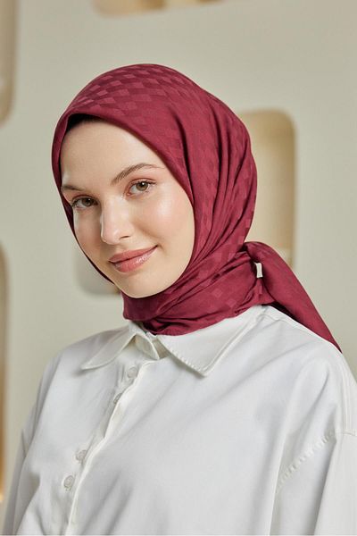 Şalland Daisy Pattern Jacquard Scarf Burgundy