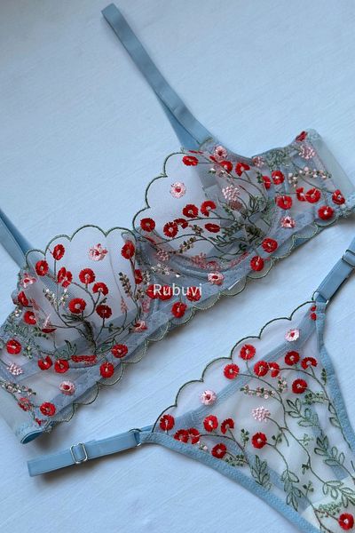 Rubuvi Lucy Women's Floral Underwire Lace Tulle Bralet Underwear Panties Bra Set Lingerie Set