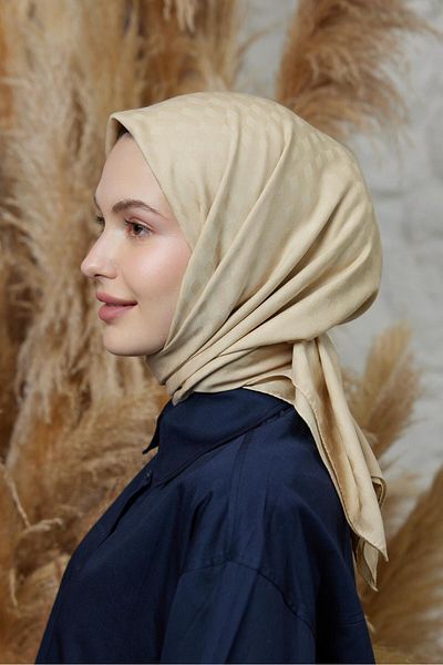 Şalland Daisy Pattern Jacquard Scarf Wheat