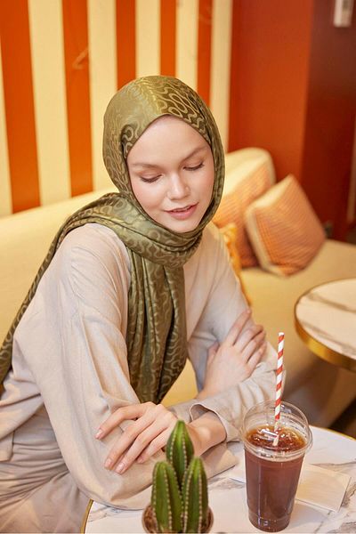 Şalland Khaki Jacquard Shawl