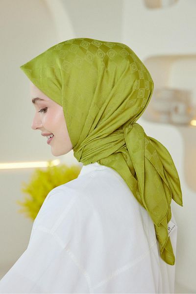 Şalland Monogram Pattern Jacquard Scarf Apple Green