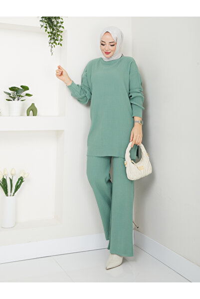 MODAMÜNASİP Υπέροχο κοτλέ πλεκτά είδη άνετο και κομψό σετ δύο τεμαχίων