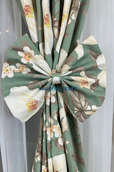 GLOMAR Kitchen Curtain with Orchid Green Backdrop - 1/3 Pleat, Cornice Short Background Modern