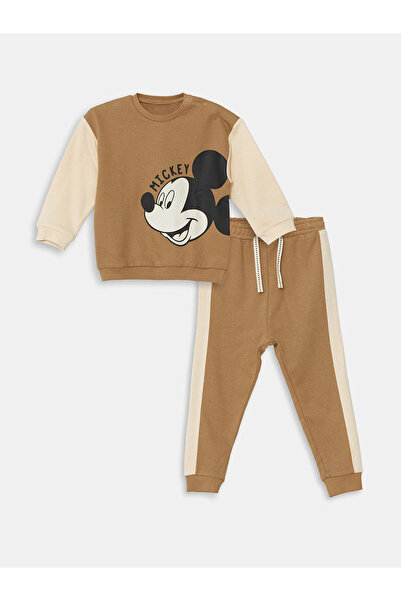 LC Waikiki Lcw Baby Kahverengi Mickey Mouse Baskılı Erkek Bebek Eşofman Takım