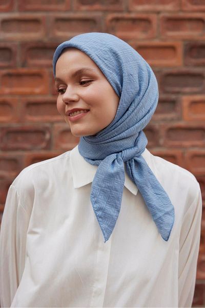 Şalland Baby Blue Viscose Jacquard Frame Patterned Scarf