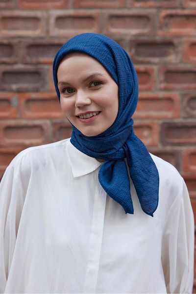 Şalland Night Blue Viscose Jacquard Frame Patterned Scarf