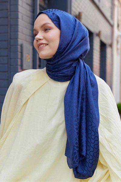 Şalland Dark Blue Feeling Jacquard Shawl