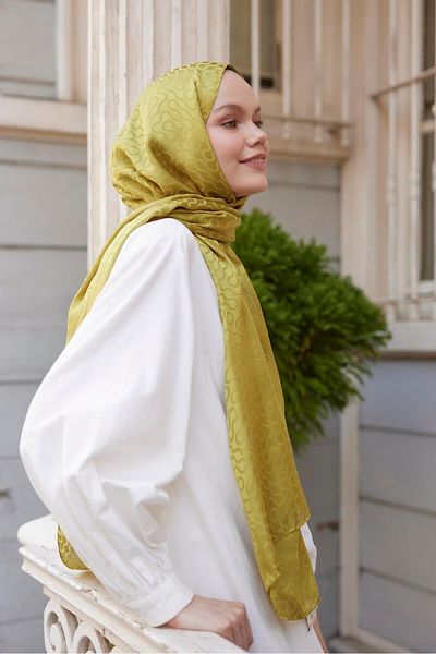 Şalland Oil Green Feeling Jacquard Shawl