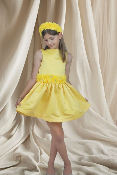 GİST KIZ ÇOCUK SARI ÇİÇEK DETAYLI ABİYE