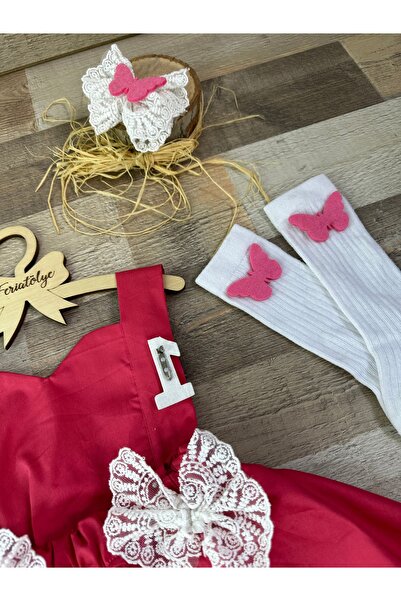 Feriatolye Kız bebek pembe elbise kelebek konseptli doğum günü kıyafeti