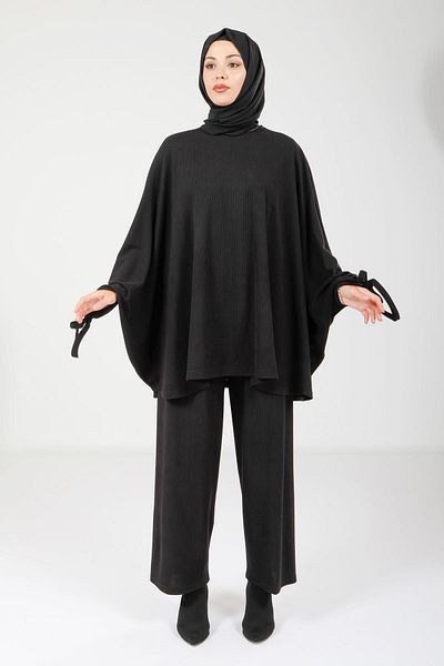 Beyza Μαύρο Hijab Poncho Παντελόνι 9112