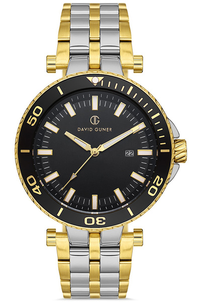 DAVID GUNER Siyah Kadranlı Sarı Gümüş Kaplamalı Takvimli Erkek Kol Saati - Dg...