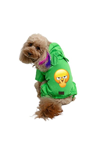 Buddy Store بذلة القطة والكلاب / سلسلة البيجامة - بذلة خضراء مطبوعة على شكل وجه إيموجي