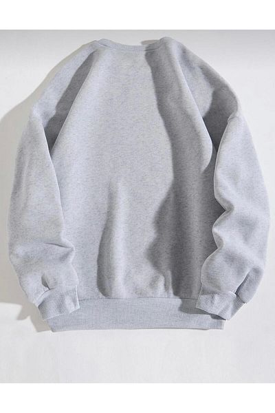 Pink Sky Unisex Crew Neck Gray New Jersey Printed Oversize Sweatshirt