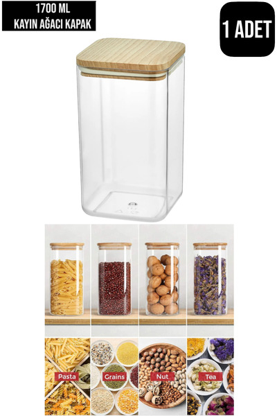 CocoVia 1700 ml Beech Wood Vacuum Storage Container with Special Lid - Wooden Lid (1 Pcs)