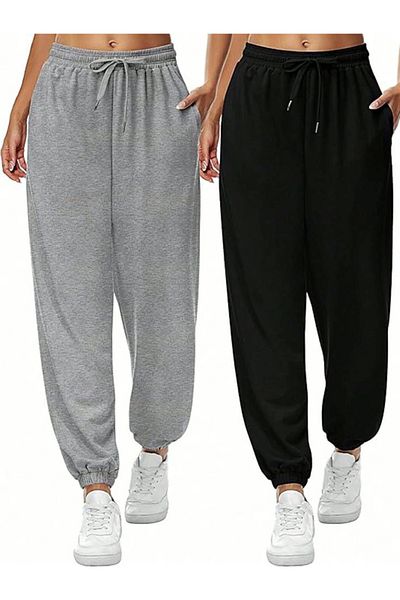FİTGO Women's Black Gray Ultra Ladys Sweatpants 2 Pack