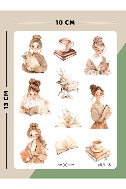 Else Craft Kitap Okuyan Kız Motivasyon Temalı Sticker - DÇ-18 - Ajanda Planla...