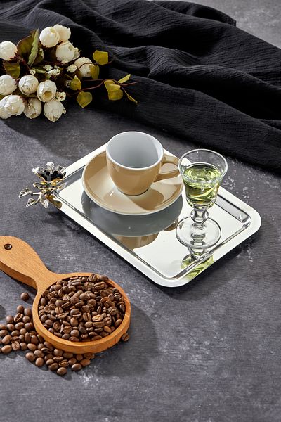 Milenay Noir Elegant Series - Luna Nera Handle Patterned Chrome Presentation Engagement Tray, 22X16Cm
